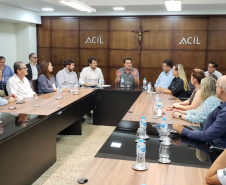 O governador Carlos Massa Ratinho Junior destacou nesta sexta-feira (12), em reunião na Associação Comercial e Industrial de Londrina (Acil), que o Governo planeja transformar o município e a região Norte em um polo de inovação em agritech (tecnologia aliada ao agronegócio).  Foto: Rodrigo Felix Leal/ANPr