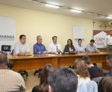 O governador Carlos Massa Ratinho Junior recebe a imprensa para entrevista coletiva, na Expoingá. Maringá,16/05/2019. FotoGilson Abreu/ANPr