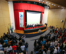 O governador Carlos Massa Ratinho Junior participa da abertura do XXXV Congresso Estadual de Secretários Municipais de Saúde do Paraná, no Centro Universitário da Fundação Assis Gurgacz (FAG)  em Cascavel nesta quinta-feira (23).   Cascavel, 23/05/2019 -  Foto: Geraldo Bubniak/ANPr