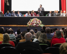 O governador Carlos Massa Ratinho Junior participa da abertura do XXXV Congresso Estadual de Secretários Municipais de Saúde do Paraná, no Centro Universitário da Fundação Assis Gurgacz (FAG)  em Cascavel nesta quinta-feira (23).   Cascavel, 23/05/2019 -  Foto: Rodrigo Félix Leal/ANPr