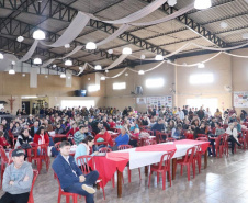 O diretor-presidente da Companhia de Saneamento do Paraná (Sanepar), Claudio Stabile, anunciou investimentos que já estão sendo feitos e as obras previstas para o município de Candói.  -  Foto: Divulgação Sanepar