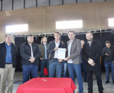 O diretor-presidente da Companhia de Saneamento do Paraná (Sanepar), Claudio Stabile, anunciou investimentos que já estão sendo feitos e as obras previstas para o município de Candói.  -  Foto: Divulgação Sanepar