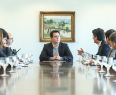 O governador Carlos Massa Ratinho Junior e o secretário do Planejamento e Projetos Estruturantes, Valdemar Bernardo Jorge, se reuniram nesta terça-feira (04) com Ignacio Socías, diretor de Relações Internacionais da Federação Internacional para o Desenvolvimento da Família, que possui status consultivo na Organização das Nações Unidas (ONU). Foi o primeiro passo para o estabelecimento de parcerias entre o Paraná e a instituição. Foto: Rodrigo Felix Leal/ANPr