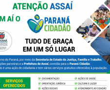 O Paraná Cidadão chega nesta semana ao município de Assaí, no Norte estado. A feira de serviços oferece nesta quarta, quinta e sexta-feira (12, 13 e 14), ações de cidadania, de defesa de direitos e inclusão social.  -  Curitiba, 11/06/2019  -  Foto: Divulgação SEJUF