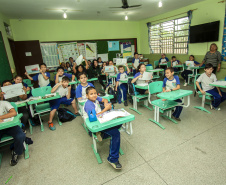Os 1.103 alunos de 5º ano das escolas municipais que visitaram o Porto de Paranaguá neste primeiro semestre se preparam para participar do Concurso de Desenho do Projeto Porto Escola.  -  Paranaguá, 17/06/2019  -  Foto: Cláudio Neves/ANPr
