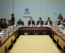 O governador Massa Ratinho Junior recebeu nesta terça-feira (18) chefes de núcleos das regiões de Apucarana, Maringá e Ivaiporã. Foi o segundo encontro de representantes das diversas áreas do governo no Interior com o objetivo de ampliar a integração e alinhar informações sobre programas, ações e resultados dos primeiros meses de gestão.  -  Curitiba, 18/06/2019  -  Foto: Guilherme Flores/Casa Civil