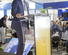 “O modelo de excelência do saneamento no Paraná” foi o tema da palestra magna de encerramento do 30.º Congresso Brasileiro de Engenharia Sanitária e Ambiental (CBESA), apresentada nesta quarta-feira (19), em Natal, pelo diretor-presidente da Sanepar, Claudio Stabile.  -  Natal, 19/06/2019  -  Foto: Alvaro De Maria/Divulgação Sanepar