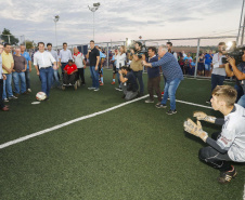 Londrina, no Norte do Paraná, ganhou uma unidade do projeto Arena Multiuso, espaço para atividades esportivas e de recreação, implantado pelo Governo do  Estado, em parceria com o município. Instalada no conjunto residencial Vista Bela, a unidade foi entregue à comunidade pelo governador Carlos Massa Ratinho Junior, nesta quinta-feira (20).  -  Londrina, 20/06/2019  -  Foto: Arnaldo Alves/ANPr