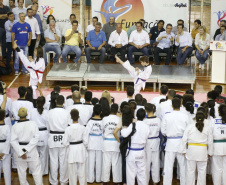 O governador Carlos Massa Ratinho Junior lançou nesta quinta-feira (20), no Ginásio Moringão, em Londrina, o Japs Combate, espécie de Jogos Abertos do Paraná voltado apenas para as lutas.  -  Londrina, 20/06/2019  -  Foto: Arnaldo Alves/ANPr