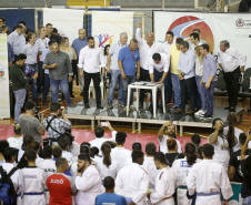 O governador Carlos Massa Ratinho Junior lançou nesta quinta-feira (20), no Ginásio Moringão, em Londrina, o Japs Combate, espécie de Jogos Abertos do Paraná voltado apenas para as lutas.  -  Londrina, 20/06/2019  -  Foto: Arnaldo Alves/ANPr