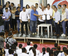 O governador Carlos Massa Ratinho Junior lançou nesta quinta-feira (20), no Ginásio Moringão, em Londrina, o Japs Combate, espécie de Jogos Abertos do Paraná voltado apenas para as lutas.  -  Londrina, 20/06/2019  -  Foto: Arnaldo Alves/ANPr