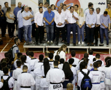 O governador Carlos Massa Ratinho Junior lançou nesta quinta-feira (20), no Ginásio Moringão, em Londrina, o Japs Combate, espécie de Jogos Abertos do Paraná voltado apenas para as lutas.  -  Londrina, 20/06/2019  -  Foto: Arnaldo Alves/ANPr