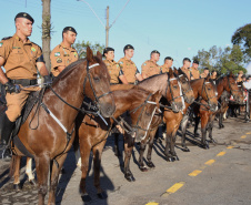 O governador Carlos Massa Ratinho Junior e o presidente em exercício Hamilton Mourão receberam nesta sexta-feira (28) a medalha Heróis da Cavalaria, da Polícia Montada Coronel Dulcídio. A condecoração foi entregue na cerimônia, em Curitiba, que comemora os 140 anos do regimento, que é a unidade mais antiga da Polícia Militar do Paraná.  -  Curitiba, 28/06/2019  -  Foto: José Fernando Ogura/ANPr