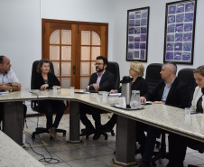 O diretor-presidente da Fomento Paraná, Heraldo Neves, e o diretor de Mercado, Renato Maçaneiro, também foram recebidos pelo prefeito de Quatro Pontes, João Inácio Laufer, e pelo vice, Tiago Hansel, nesta quinta, 11/7.  Foto: Fomento Paraná