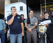 O governador Carlos Massa Ratinho Junior participou e deu as boas-vindas aos motoqueiros, presentes na benção em comemoração ao seu dia. Curitiba, 17-07-19.Foto: Arnaldo Alves / ANPr.