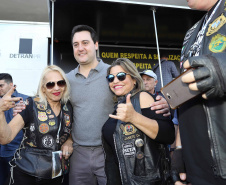 O governador Carlos Massa Ratinho Junior participou e deu as boas-vindas aos motoqueiros, presentes na benção em comemoração ao seu dia. Curitiba, 17-07-19.Foto: Arnaldo Alves / ANPr.