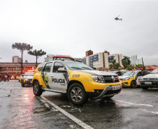 A Polícia Militar do Paraná (PM-PR) iniciou uma mega-operação (Operação 100) em Curitiba  e Região Metropolitana nesta sexta-feira (2). São 165 viaturas, 550 policiais militares de todos os batalhões espalhados pelos municípios com auxílio de motocicletas, cães, cavalos e helicóptero.  Curitiba, 02/08/2019 -  Foto: Geraldo Bubniak/ANPr