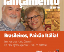 A Biblioteca Pública do Paraná recebe nesta sexta-feira (23), a partir das 17h30, o evento de lançamento do livro Brasileiros, Paixão Itália!, de Homero e Marisa Giacomini. São 23 crônicas sobre a temporada de um ano que o casal passou na pequena cidade italiana de Jesi, localizada na província de Ancona. O encontro acontece no hall térreo, com entrada gratuita. Foto: Divulgação/BPP