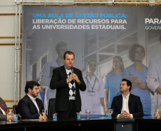 O governador Carlos Massa Ratinho Junior libera nesta segunda-feira (26),  em evento no Palácio Iguaçu, suplementação orçamentária para universidades estaduais. Na foto Superintendente de Ciência, Tecnologia e Ensino Superior Aldo Nelson Bona.  Curitiba, 26/08/2019 -Foto: Geraldo Bubniak/AEN
