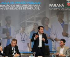 O governador Carlos Massa Ratinho Junior libera nesta segunda-feira (26),  em evento no Palácio Iguaçu, suplementação orçamentária para universidades estaduais.  Curitiba, 26/08/2019 -Foto: Geraldo Bubniak/AEN