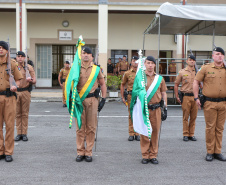 Curitiba, 28 de agosto de 2019.  Policiais Militares promovidos em 10 de agosto são homenageados. Foto: porta bandeiras.