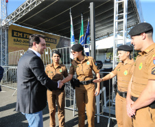 O governador Carlos Massa Ratinho Junior participa  nesta sexta-feira (30)  do projeto Em Frente Brasil - Programa Nacional de Enfrentamento à Criminalidade Violenta, criado pelo Ministério da Justiça e Segurança Pública no Parque São José em São José dos Pinhais.  30/08/2019 -Foto: Geraldo Bubniak/AEN