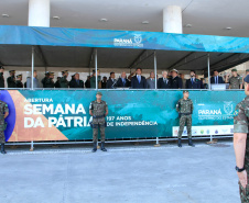 Solenidade de abertura das comemorações da Semana da Pátria 2019. O evento ocorreu no estacionamento do Palácio Iguaçu, em Curitiba, com a participação do governador Carlos Massa Ratinho Junior e comandantes das Forças Armadas, da Polícia Militar do Paraná e da Liga de Defesa Nacional.Foto:  Valdelino Pontes
