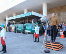 Solenidade de abertura das comemorações da Semana da Pátria 2019. O evento ocorreu no estacionamento do Palácio Iguaçu, em Curitiba, com a participação do governador Carlos Massa Ratinho Junior e comandantes das Forças Armadas, da Polícia Militar do Paraná e da Liga de Defesa Nacional.Foto:  Valdelino Pontes