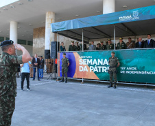 Solenidade de abertura das comemorações da Semana da Pátria 2019. O evento ocorreu no estacionamento do Palácio Iguaçu, em Curitiba, com a participação do governador Carlos Massa Ratinho Junior e comandantes das Forças Armadas, da Polícia Militar do Paraná e da Liga de Defesa Nacional.Foto:  Valdelino Pontes