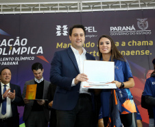 O governador Carlos Massa Ratinho Junior anunciou nesta segunda-feira (02), no Palácio Iguaçu, a nova fase do programa de apoio à formação de atletas olímpicos. Patrocinado pela Copel, o ?Geração Olímpica? é o maior programa de bolsa-atleta do País. Curitiba,02/09/2019 Foto:Jaelson Lucas /AEN