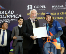 O governador Carlos Massa Ratinho Junior anunciou nesta segunda-feira (02), no Palácio Iguaçu, a nova fase do programa de apoio à formação de atletas olímpicos. Patrocinado pela Copel, o ?Geração Olímpica? é o maior programa de bolsa-atleta do País. Curitiba,02/09/2019 Foto:Jaelson Lucas /AEN