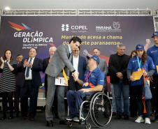O governador Carlos Massa Ratinho Junior anunciou nesta segunda-feira (02), no Palácio Iguaçu, a nova fase do programa de apoio à formação de atletas olímpicos. Patrocinado pela Copel, o ?Geração Olímpica? é o maior programa de bolsa-atleta do País. Curitiba,02/09/2019 Foto:Jaelson Lucas /AEN