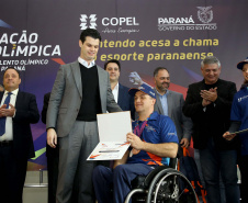 O governador Carlos Massa Ratinho Junior anunciou nesta segunda-feira (02), no Palácio Iguaçu, a nova fase do programa de apoio à formação de atletas olímpicos. Patrocinado pela Copel, o ?Geração Olímpica? é o maior programa de bolsa-atleta do País. Curitiba,02/09/2019 Foto:Jaelson Lucas / AEN