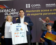 O governador Carlos Massa Ratinho Junior anunciou nesta segunda-feira (02), no Palácio Iguaçu, a nova fase do programa de apoio à formação de atletas olímpicos. Patrocinado pela Copel, o ?Geração Olímpica? é o maior programa de bolsa-atleta do País. Curitiba,02/09/2019 Foto:Jaelson Lucas /AEN