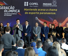 O governador Carlos Massa Ratinho Junior anunciou nesta segunda-feira (02), no Palácio Iguaçu, a nova fase do programa de apoio à formação de atletas olímpicos. Patrocinado pela Copel, o ?Geração Olímpica? é o maior programa de bolsa-atleta do País. Curitiba,02/09/2019 Foto:Jaelson Lucas / AEN