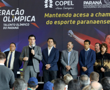O governador Carlos Massa Ratinho Junior anunciou nesta segunda-feira (02), no Palácio Iguaçu, a nova fase do programa de apoio à formação de atletas olímpicos. Patrocinado pela Copel, o ?Geração Olímpica? é o maior programa de bolsa-atleta do País. Curitiba,02/09/2019 Foto:Jaelson Lucas /AEN