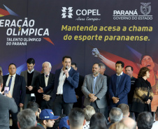 O governador Carlos Massa Ratinho Junior anunciou nesta segunda-feira (02), no Palácio Iguaçu, a nova fase do programa de apoio à formação de atletas olímpicos. Patrocinado pela Copel, o ?Geração Olímpica? é o maior programa de bolsa-atleta do País. Curitiba,02/09/2019 Foto:Jaelson Lucas / AEN