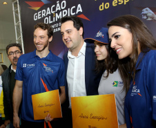 O governador Carlos Massa Ratinho Junior anunciou nesta segunda-feira (02), no Palácio Iguaçu, a nova fase do programa de apoio à formação de atletas olímpicos. Patrocinado pela Copel, o ?Geração Olímpica? é o maior programa de bolsa-atleta do País. Curitiba,02/09/2019 Foto:Jaelson Lucas / ANE