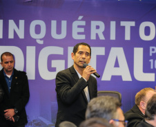 O  vice governador Darci Piana participa nesta segunda-feira (02) da apresentação da consolidação do Inquérito Digital Paraná. Com este sistema, que já foi implantado, todas as etapas dos inquéritos policiais passam a ser digitais, garantindo mais agilidade e economia.  Na foto o  secretário de Estado da Segurança Pública, coronel Romulo Marinho Soares .02/09/2019 -Foto: Geraldo Bubniak/AEN