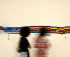 O projeto "Ero Ere: negras conexões", exposição que reúne trabalhos do coletivo homônimo formado por artistas visuais negras residentes em Curitiba: Claudia Lara, Eliana Brasil, Fernanda Castro, Kênia Coqueiro, Lana Furtado, Lourdes Duarte e Walkyria Novais no Museu de Arte Contemporânea do Paraná(MAC-PR).Curitiba, 26 de julho de 2019.Foto: Kraw Penas/SECC