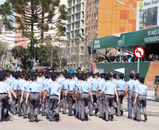 Aproximadamente 20 mil pessoas acompanharam neste sábado (7), em Curitiba, o desfile cívico-militar que comemora os 197 anos da Proclamação da Independência, segundo estimativas da Polícia Militar do Paraná. O governador Carlos Massa Ratinho Junior assistiu a solenidade de 7 de Setembro na Avenida Cândido de Abreu, acompanhado de sua família, do comandante da 5ª Divisão do Exército, general de divisão José Russo Assumpção Delgado, do vice-governador Darci Piana e de diversas autoridades.