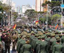 Aproximadamente 20 mil pessoas acompanharam neste sábado (7), em Curitiba, o desfile cívico-militar que comemora os 197 anos da Proclamação da Independência, segundo estimativas da Polícia Militar do Paraná. O governador Carlos Massa Ratinho Junior assistiu a solenidade de 7 de Setembro na Avenida Cândido de Abreu, acompanhado de sua família, do comandante da 5ª Divisão do Exército, general de divisão José Russo Assumpção Delgado, do vice-governador Darci Piana e de diversas autoridades.