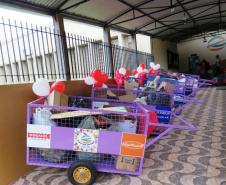 Ação de colégio doa carrinhos novos a catadores de papel. Foto: Divulgação/SEED