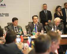O governador Carlos Massa Ratinho Junior e o ministro da Justiça Sergio Moro, participaram da Encontro do Conselho Nacional de Secretários de Estado da Justiça, Cidadania, Direitos Humanos e Administração Penitenciária. Participaram: os secretários: de Segurança Pública, cel. Romulo Marinho Soares; entre outros.Curitiba, 04-10-19.Foto: Arnaldo Alves / AEN.
