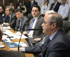 O governador Carlos Massa Ratinho Junior e o ministro da Justiça Sergio Moro, participaram da Encontro do Conselho Nacional de Secretários de Estado da Justiça, Cidadania, Direitos Humanos e Administração Penitenciária. Participaram: os secretários: de Segurança Pública, cel. Romulo Marinho Soares; entre outros.Curitiba, 04-10-19.Foto: Arnaldo Alves / AEN.