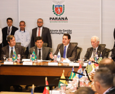 O governador Carlos Massa Ratinho Junior abriu nesta sexta-feira (04) a reunião do Conselho Nacional dos Secretários de Estado da Justiça, da Cidadania, Direitos Humanos e Administração Penitenciária (Consej), realizada no Palácio Iguaçu, em Curitiba. 