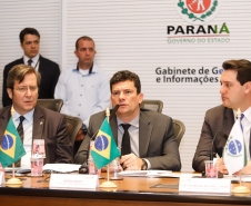 O governador Carlos Massa Ratinho Junior abriu nesta sexta-feira (04) a reunião do Conselho Nacional dos Secretários de Estado da Justiça, da Cidadania, Direitos Humanos e Administração Penitenciária (Consej), realizada no Palácio Iguaçu, em Curitiba. 