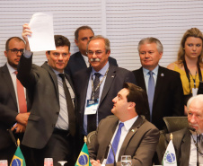 O governador Carlos Massa Ratinho Junior abriu nesta sexta-feira (04) a reunião do Conselho Nacional dos Secretários de Estado da Justiça, da Cidadania, Direitos Humanos e Administração Penitenciária (Consej), realizada no Palácio Iguaçu, em Curitiba. 