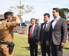 O governador Carlos Massa Ratinho Junior e o ministro da Justiça e Segurança Pública, Sergio Moro, visitam a Base da Força Nacional de Segurança Pública, em São José dos Pinhais. Foto: José Fernando Ogura/AEN