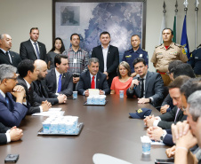 O governador Carlos Massa Ratinho Junior e o ministro da Justiça e Segurança Pública, Sergio Moro,  durante reunião com o prefeito de São José dos Pinhais, Toninho Fenelon, e os comandos das equipes de segurança da União, estados e município que atuam em conjunto no projeto-piloto iniciado pelo Ministério em 30 de agosto. 